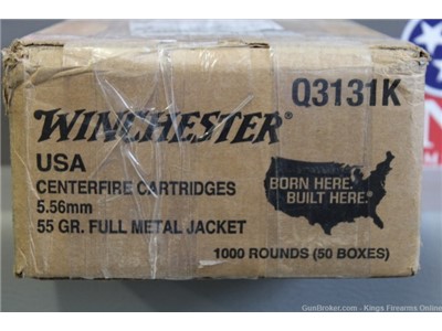 1000 rounds of Winchester 5.56mm M193 55GR FMJ Item P-429