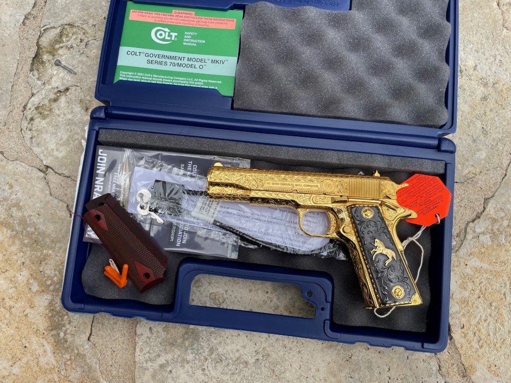 COLT 1911 ENGRAVED 45 ACP 24K GOLD 1of 10-img-33