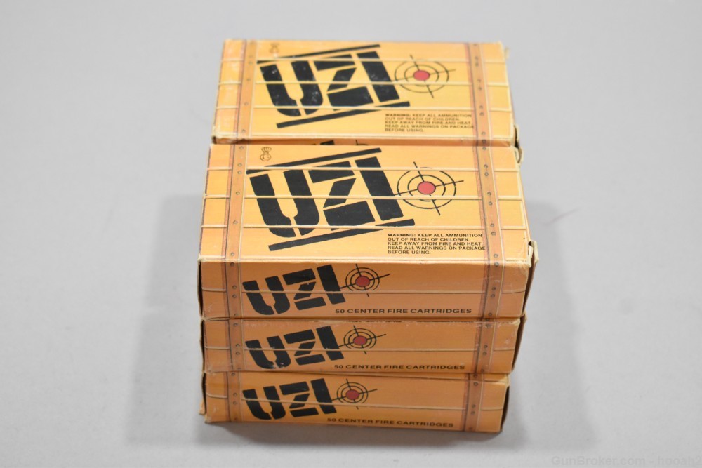 6 Boxes 300 Rds IMI UZI 9mm CARBINE 9x19 115 G FMJ Black Tip Ammunition -img-0