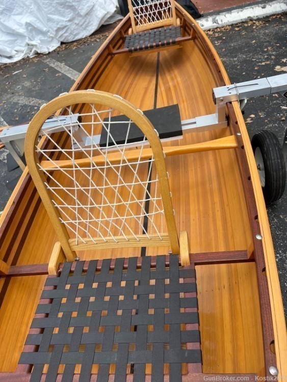 Canoe Wooden Boat 15' USA New with engine with accessories-img-5