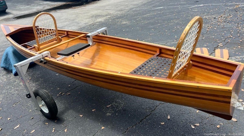 Canoe Wooden Boat 15' USA New with engine with accessories-img-2