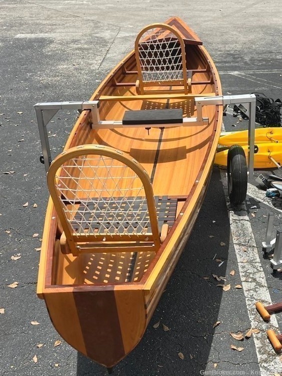 Canoe Wooden Boat 15' USA New with engine with accessories-img-1