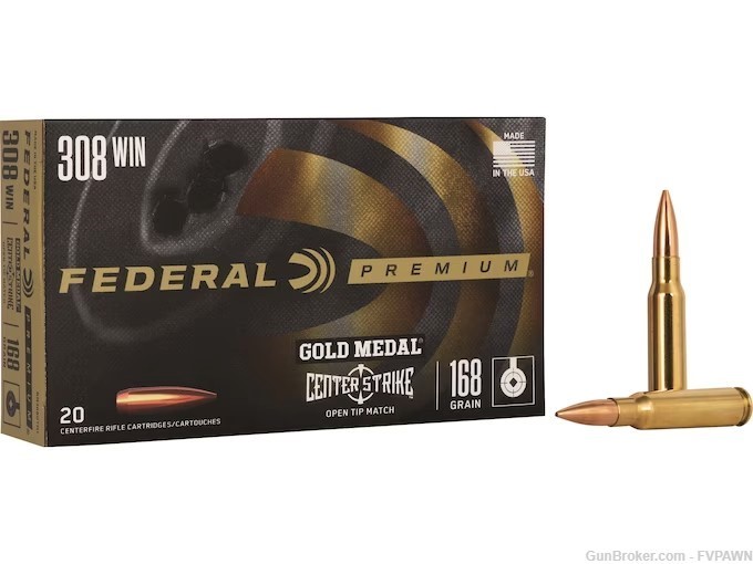 2 Box Federal Premium Gold Medal Centerstrike 308 168 Grain Open Tip Match-img-0