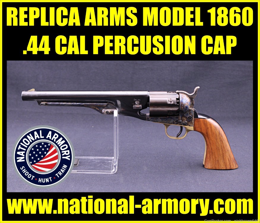 REPLICA ARMS 1860 ARMY .44 CAL 8” BBL 6 SHOT BLACK POWDER NO FFL REQUIRED-img-0