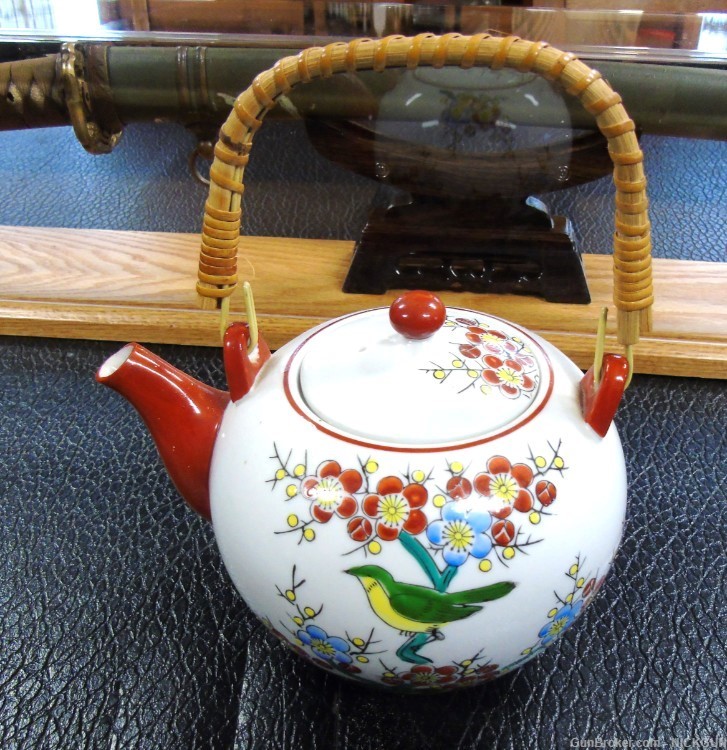 Vintage Japanese Tea Pot Kettle Ceramic With bamboo handle-img-0