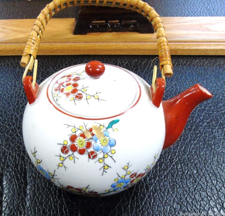 Vintage Japanese Tea Pot Kettle Ceramic With bamboo handle-img-2