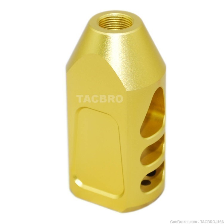 TACBRO Gold Ruger PC Carbine 9MM Muzzle Brake 1/2"x28 TPI w/ Jam Nut-img-3