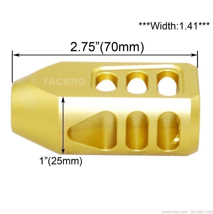 TACBRO Gold Ruger PC Carbine 9MM Muzzle Brake 1/2"x28 TPI w/ Jam Nut-img-2