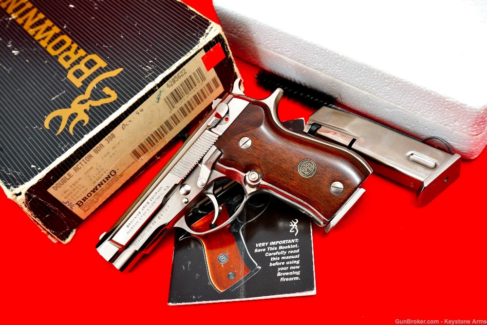 Ultra Rare Browning BDA .380 Factory Nickel & Wood Grips Original Box LNIB-img-0