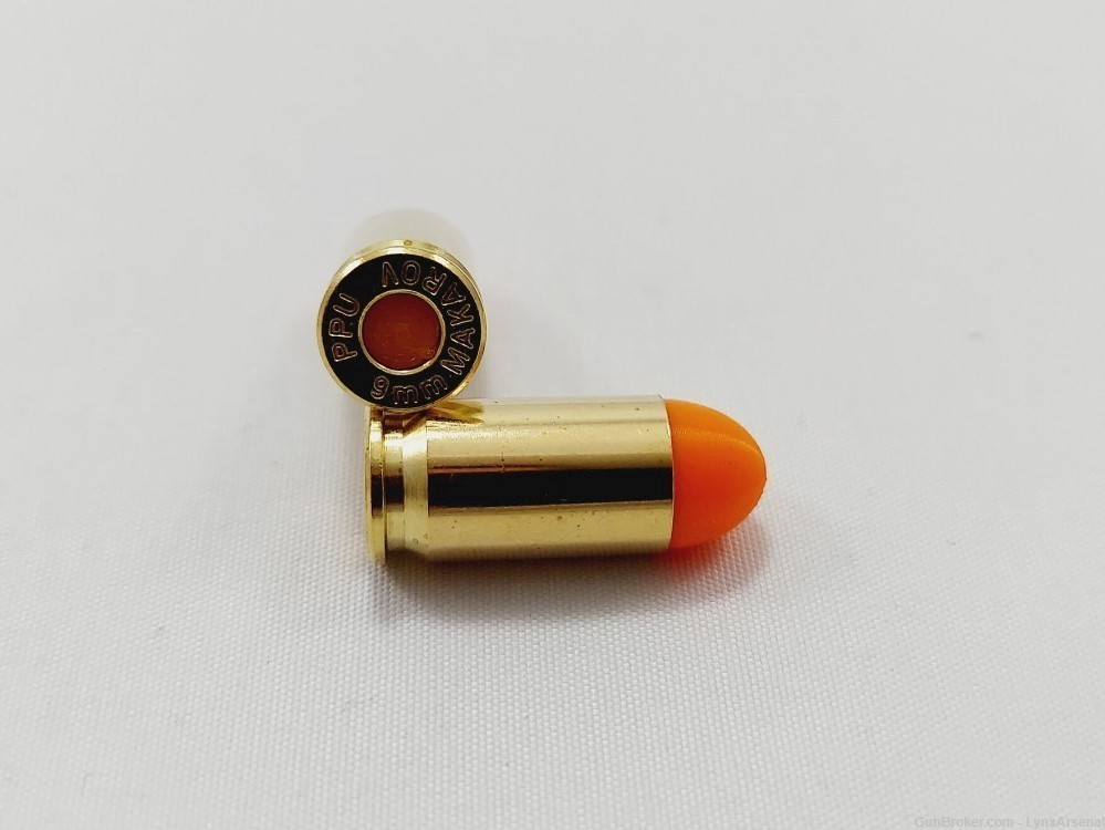 9mm Makarov Brass Snap caps / Dummy Training Rounds - Set of 10 - Orange-img-1