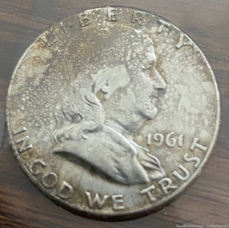 Nice 1961 Franklin Silver Half Dollar with Rainbow Toning on Reverse!-img-1