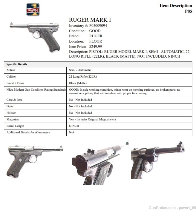 Ruger Mark 1 .22 LR Pistol w/ Pencil Barrel -img-1