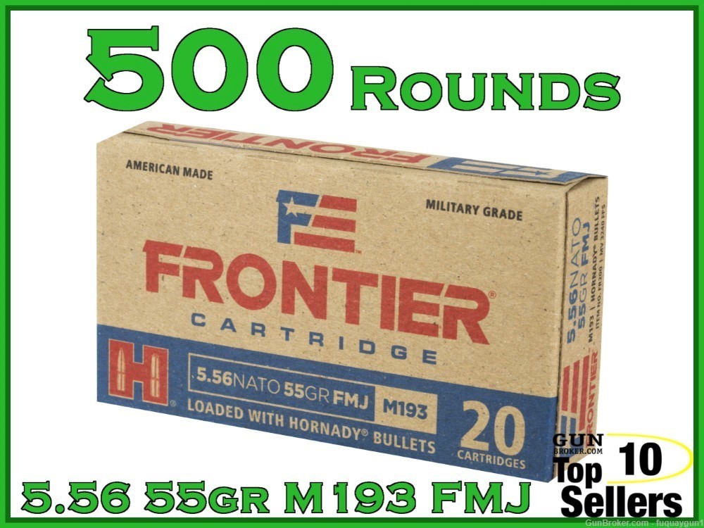 Hornady Frontier 5.56 Ammo 55gr M193 FMJ FR200 Hornady 5.56 Frontier Ammo-img-0