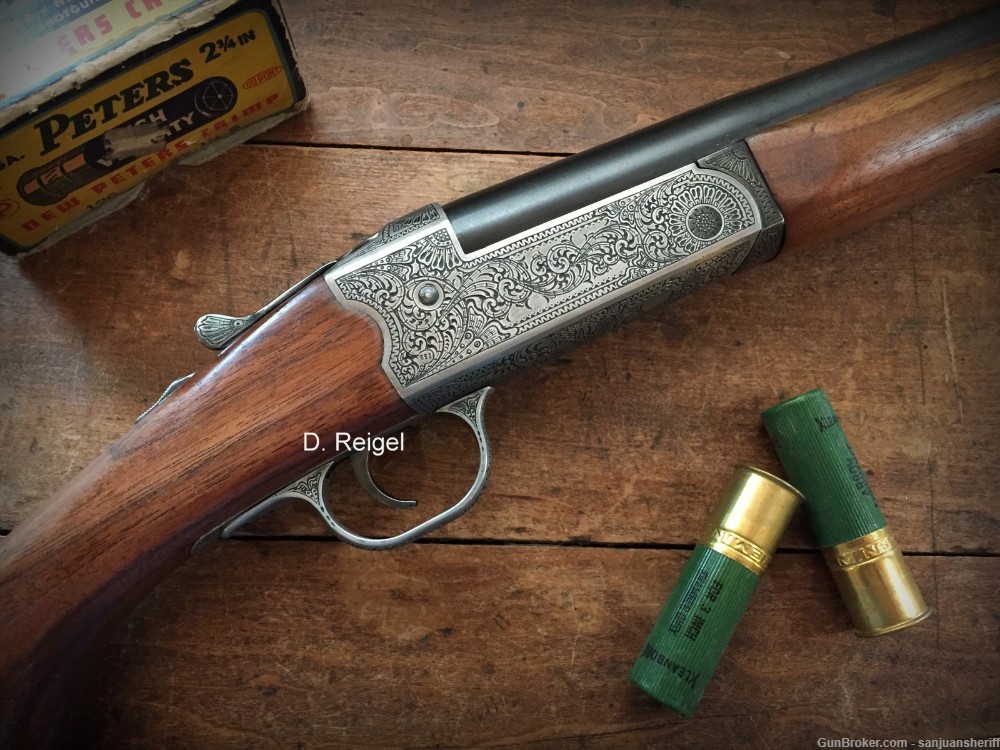 Hand Engraved Savage 220A 12 gauge 28” barrel Single Shot Shotgun -img-2