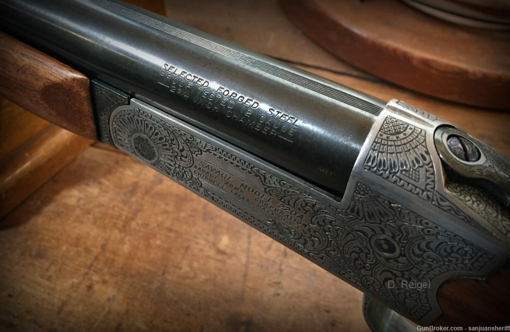 Hand Engraved Savage 220A 12 gauge 28” barrel Single Shot Shotgun -img-8