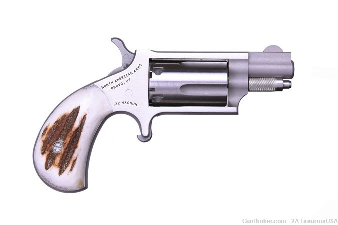 NAA Mini Revolver - 22 Mag - 1-1/8" Barrel - 5 Shot -Stainless - Stag Grips-img-0