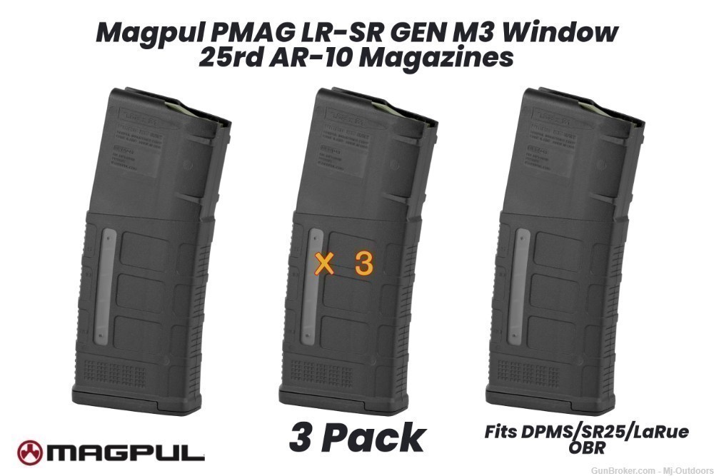 Magpul AR10 PMAG 25 LR/SR GEN M3 Window Mag 7.62 25rd 3pack-img-0