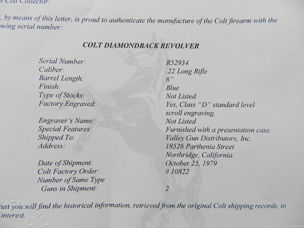 Colt Diamondback 22 Caliber 6" Blue D Factory Engraved NIB-img-4