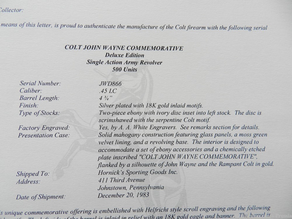 Colt SAA John Wayne Commemorative Std Dlx and Presentation Matched Set NIB-img-60