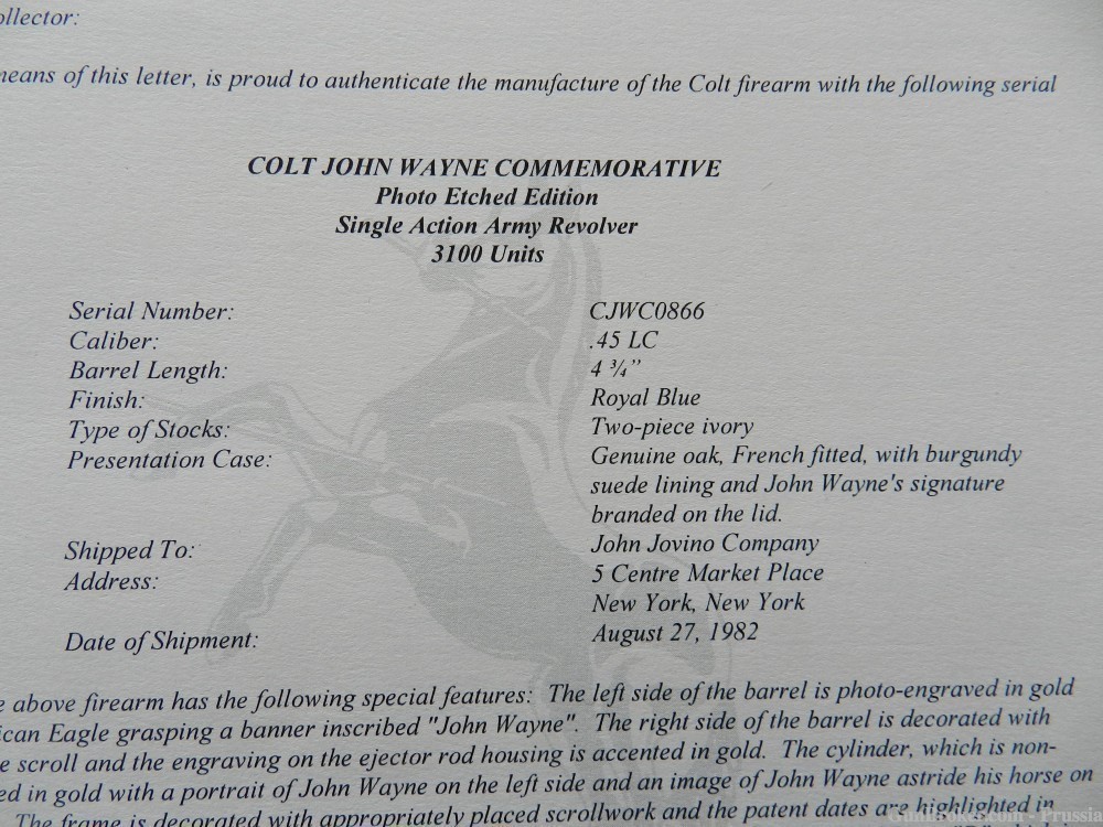 Colt SAA John Wayne Commemorative Std Dlx and Presentation Matched Set NIB-img-58