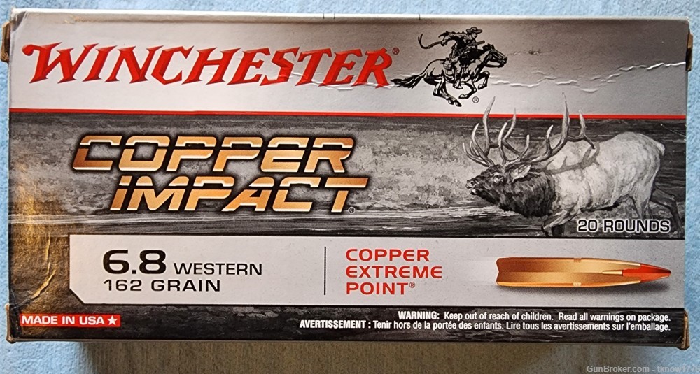 60 Rounds Winchester 6.8 Western Copper Impact 162 Grain lead free-img-2