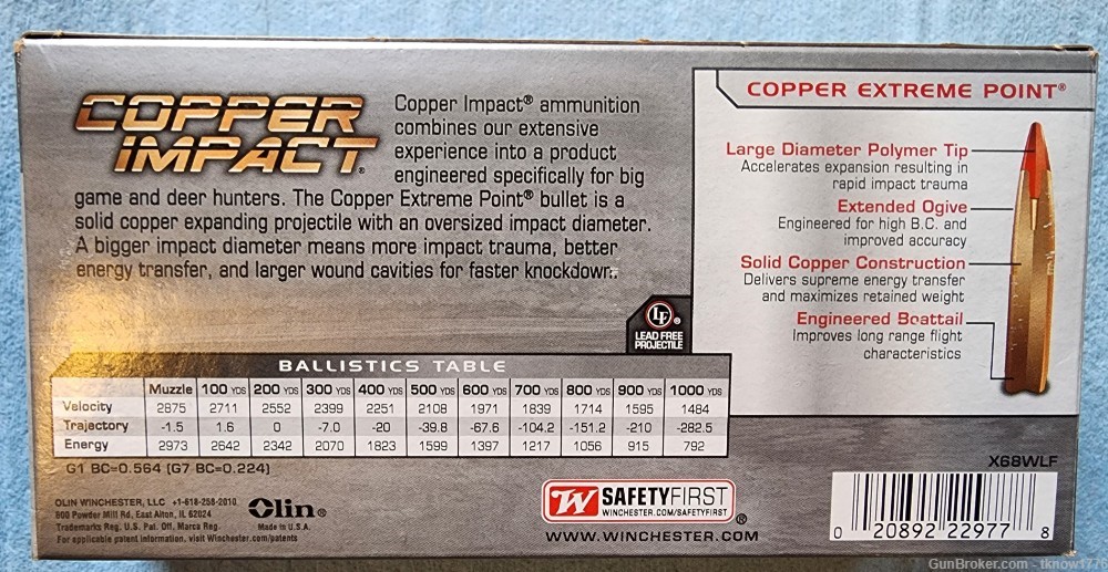 60 Rounds Winchester 6.8 Western Copper Impact 162 Grain lead free-img-1