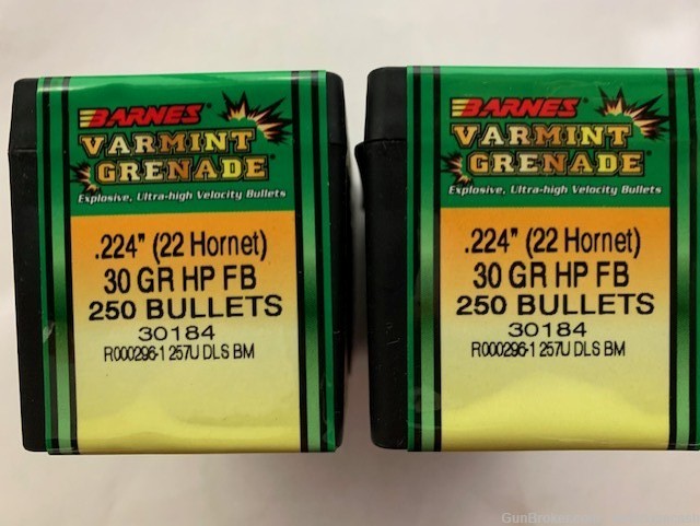 500 Count Barnes 22cal 30gr GR HP FB part 30184 22 Hornet Varmit Grenade-img-0