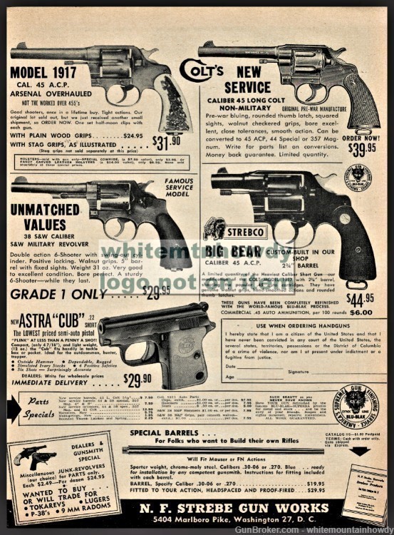 1955 COLT nNew Service 1917 STREBCO Big Bear Revolver Strebe Gun Works AD  -img-0