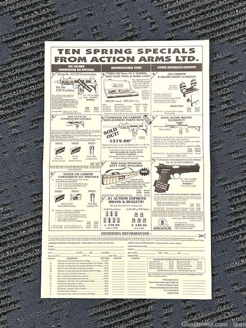 UZI Action Arms Sales Flyer 1990's? Mini Carbine Model A B Group Ind Galil -img-0