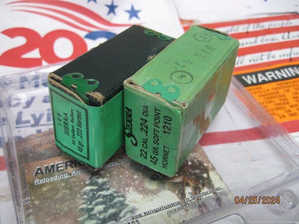 Scarce .223 Hornet and .224 45 gr SP Bullets Sierra Boxes ; have brass too-img-3