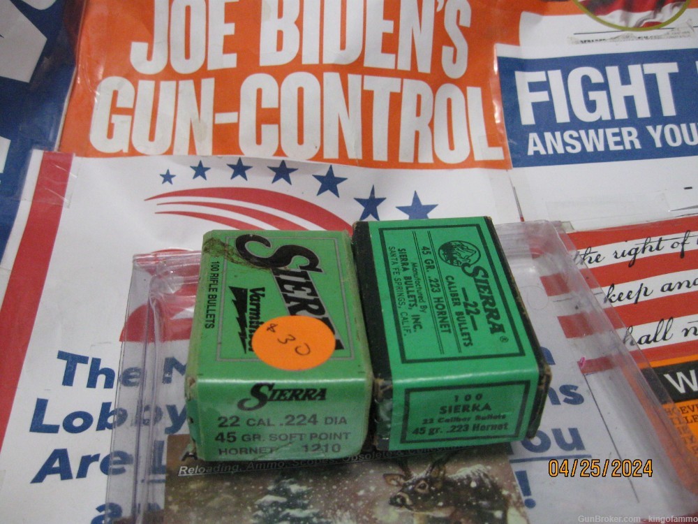  Scarce .223 Hornet and .224 45 gr SP Bullets Sierra Boxes ; have brass too-img-0
