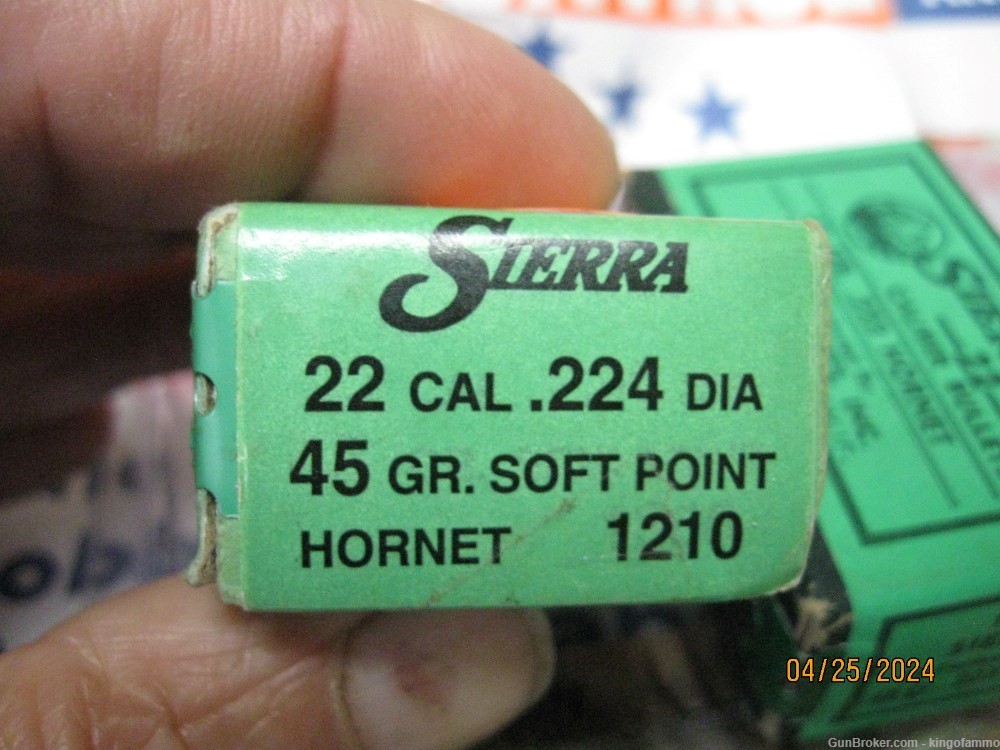  Scarce .223 Hornet and .224 45 gr SP Bullets Sierra Boxes ; have brass too-img-1