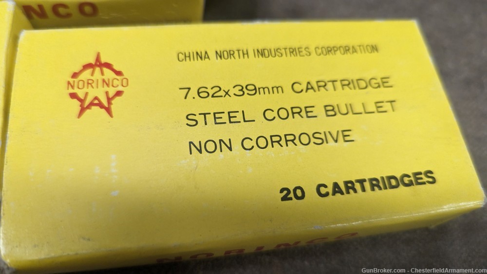 Norinco Yellow box 7.62x39  ammo, 60 rounds  Non Corrosive,   vintage-img-2