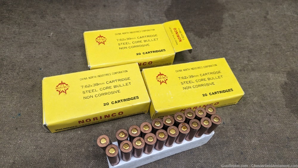 Norinco Yellow box 7.62x39  ammo, 60 rounds  Non Corrosive,   vintage-img-0