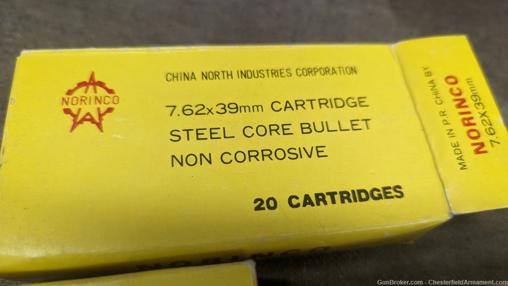 Norinco Yellow box 7.62x39  ammo, 60 rounds  Non Corrosive,   vintage-img-1