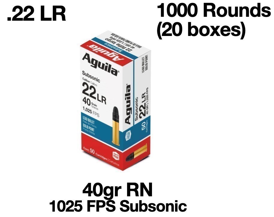 1000 rds Aguila Subsonic 22 LR 40 gr Solid Point .22LR -img-0