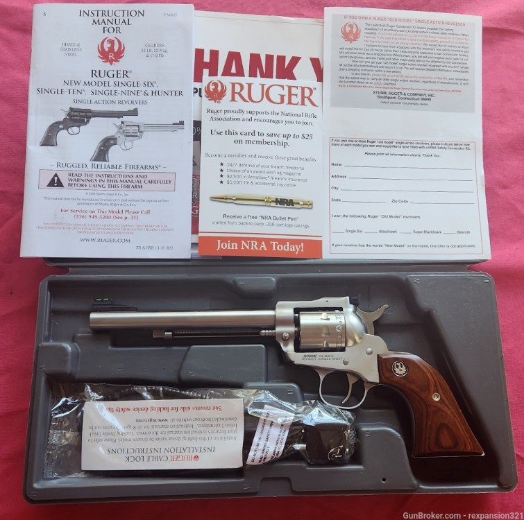 RARE RUGER SINGLE NINE .22 MAGNUM 9 SHOT STAINLESS 6.5IN -img-0