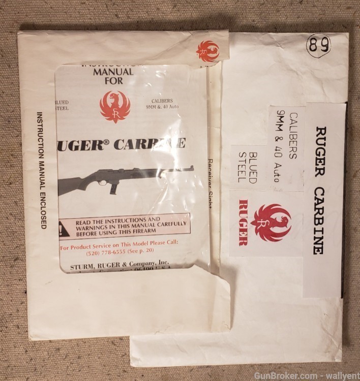 Ruger Carbine Manual G 9/96 Factory Original plus other papers very nice-img-0