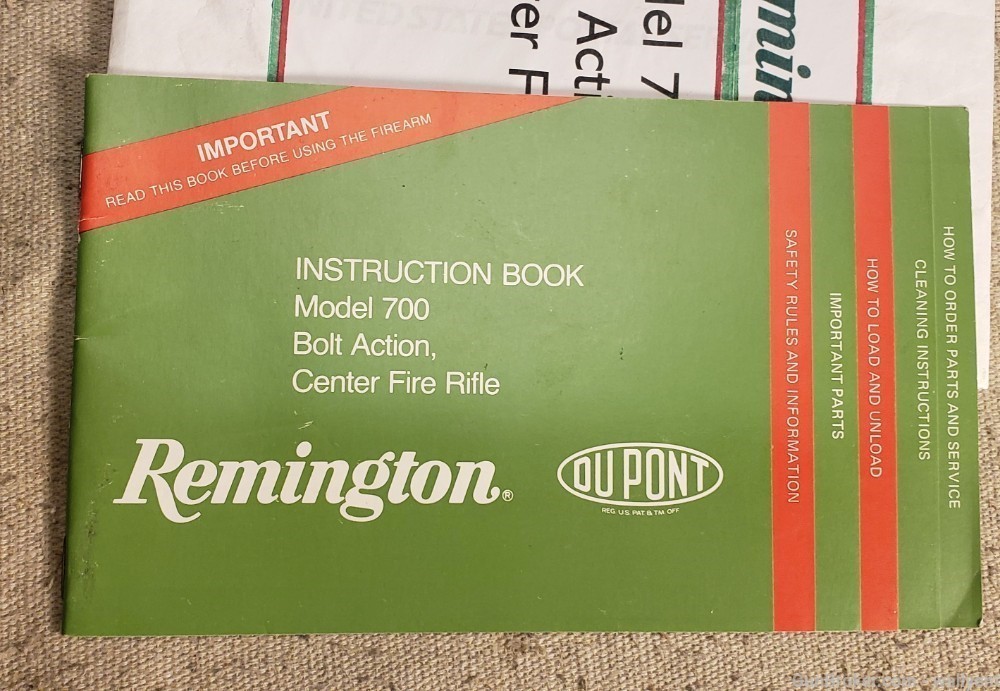 Remington Factory Original Model 700 Bolt Action Manual Form RD 5461 Rev288-img-0