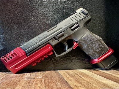 VP9 9mm Custom Works John Wick Compensator/Magwell/Mag Release/Ext Mag RED