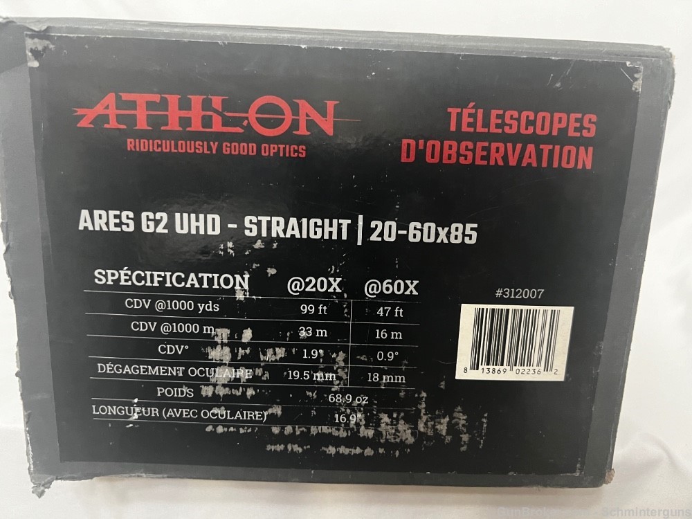 Athlon G2 UHD Straight 20-60X85 Ares Spotting Scope with Tripod and in case-img-0