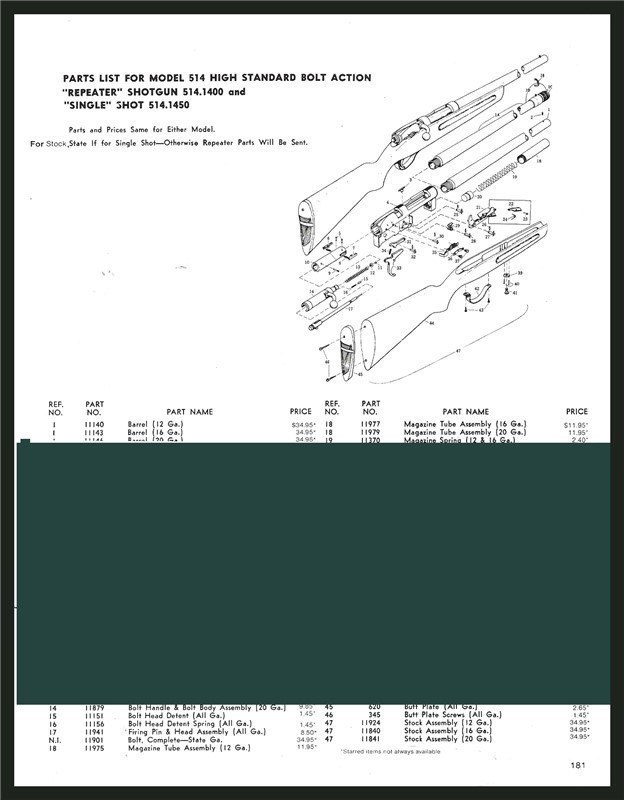 HIGH STANDARD 514 Shotgun Schematic Parts List AD-img-0
