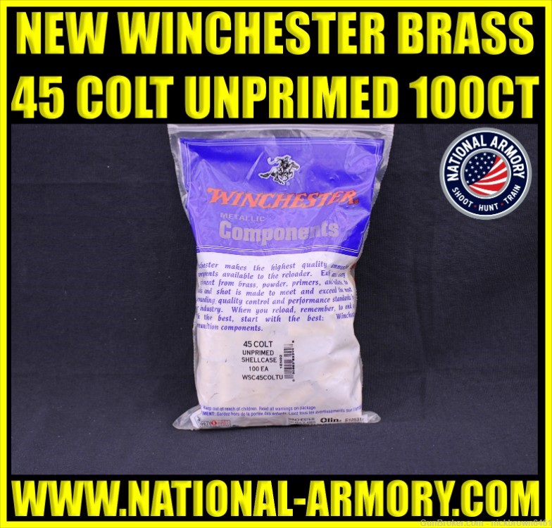 NEW WINCHESTER UNPRIMED BRASS 45 COLT 100 COUNT-img-0