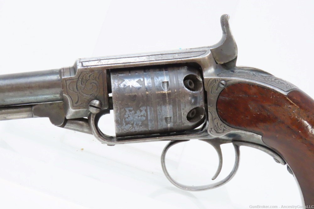 VERY RARE Engraved Antique JAMES WARNER .28 Cal. Percussion Pocket Revolver-img-3