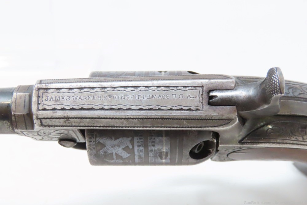 VERY RARE Engraved Antique JAMES WARNER .28 Cal. Percussion Pocket Revolver-img-6