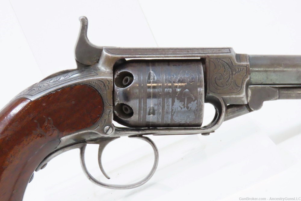 VERY RARE Engraved Antique JAMES WARNER .28 Cal. Percussion Pocket Revolver-img-15