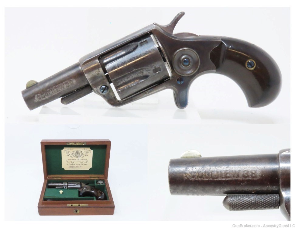 CASED London Proofed Antique COLT NEW LINE .38 Cal. ETCHED PANEL Revolver  -img-0