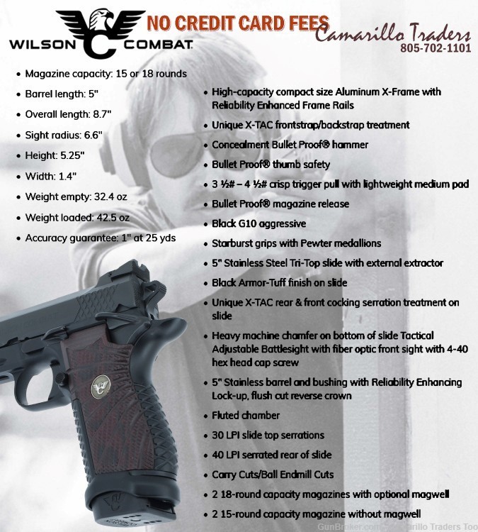 Wilson Combat EDC X9L 5-inch 9mm Luger with RAIL EDCX-LPR-9 Brand New!-img-1
