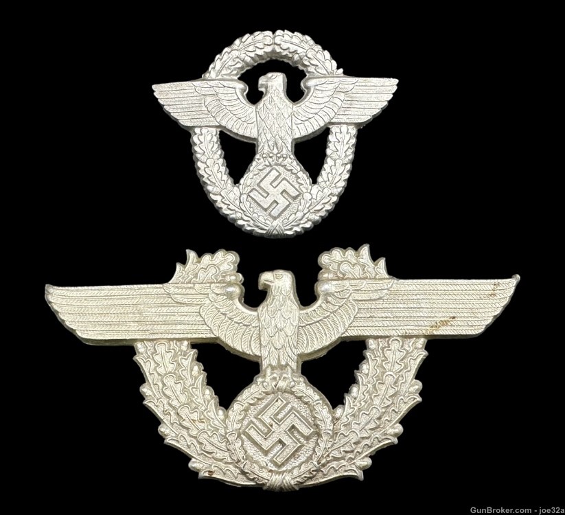 WW2 German Police Visor Shako Hat Eagle badge medal uniform WWII ss -img-0