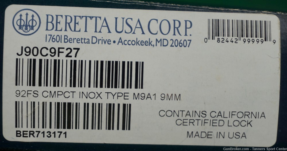 Beretta 92FS Compact L INOX Type M9A1 9 9mm 13-Round $.01 Start-img-22